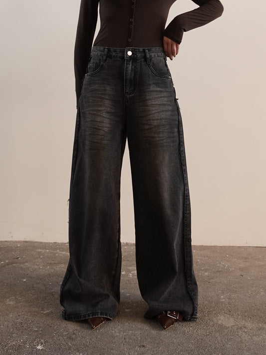 JEANS BAGGY FIT SABBIATO - NERO SLAVATO 8366