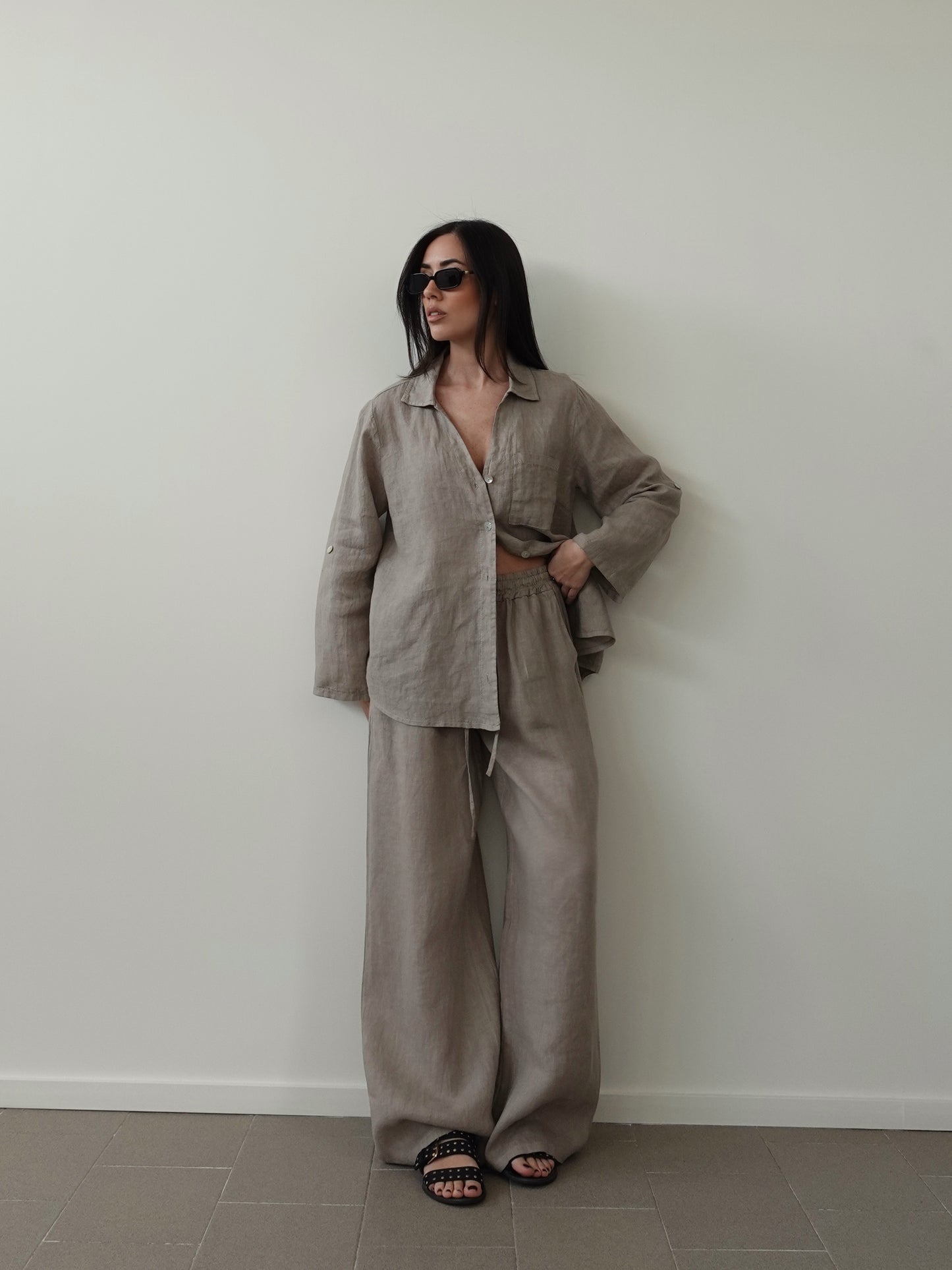 CAMICIA IN LINO CON TASCHINO - SABBIA 6684