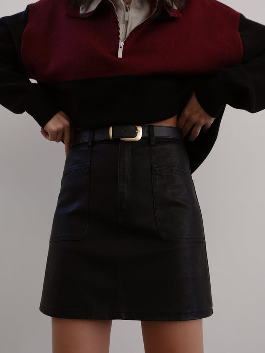 GONNA IN ECOPELLE CON CINTURA -  NERO 018