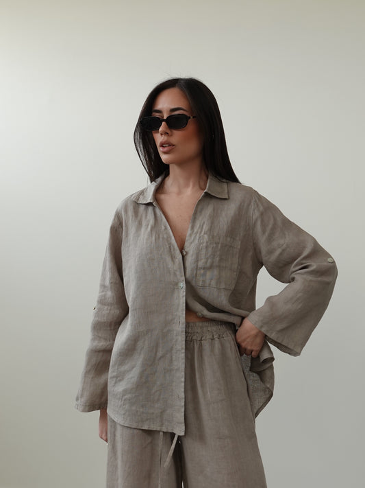 CAMICIA IN LINO CON TASCHINO - SABBIA 6684