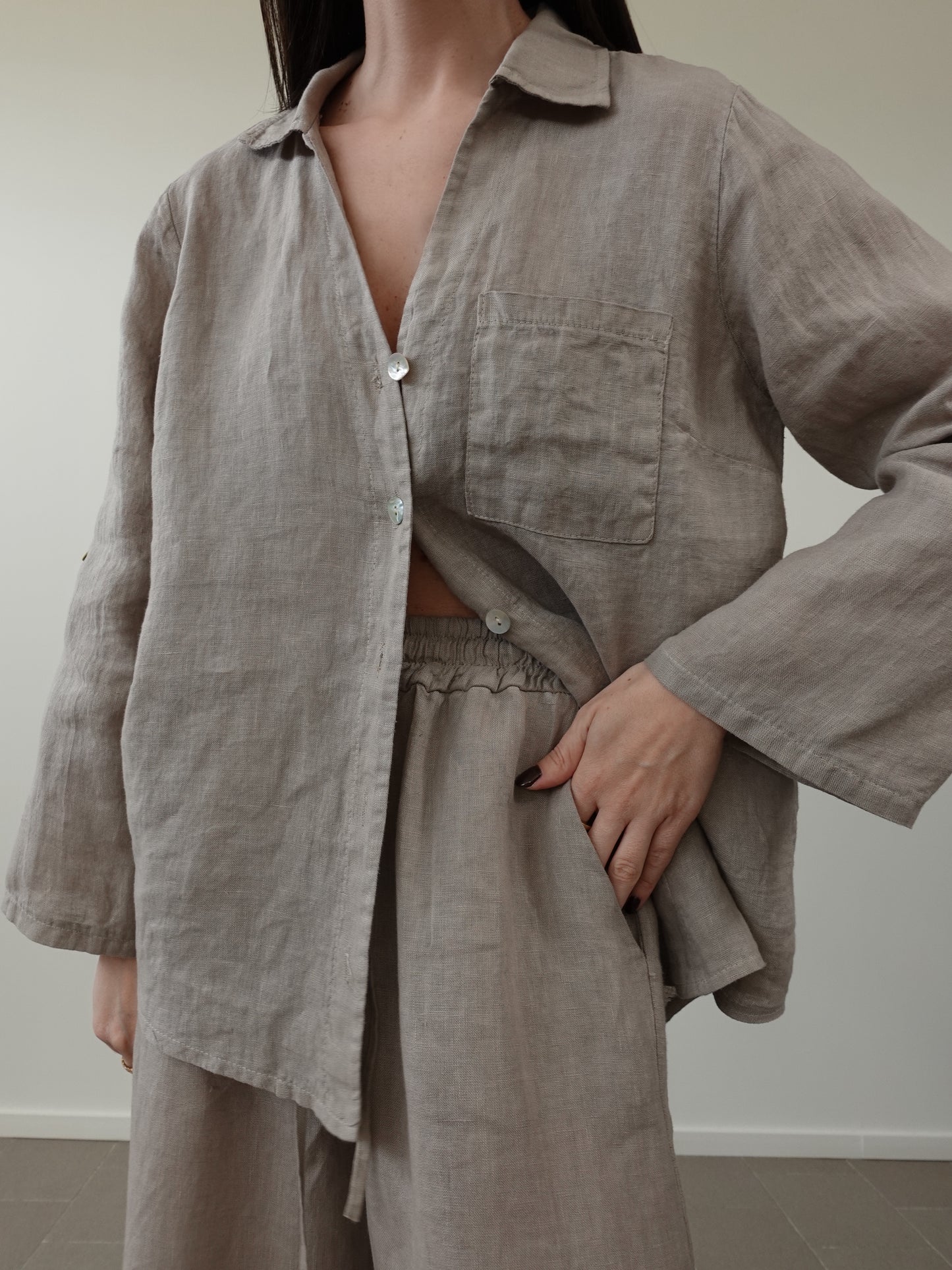 CAMICIA IN LINO CON TASCHINO - SABBIA 6684