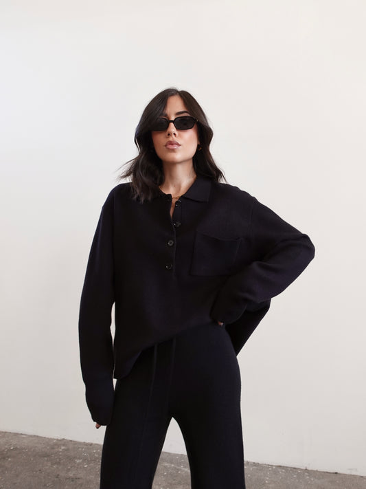 POLO IN MAGLIA CON TASCHINO - NERO 7131