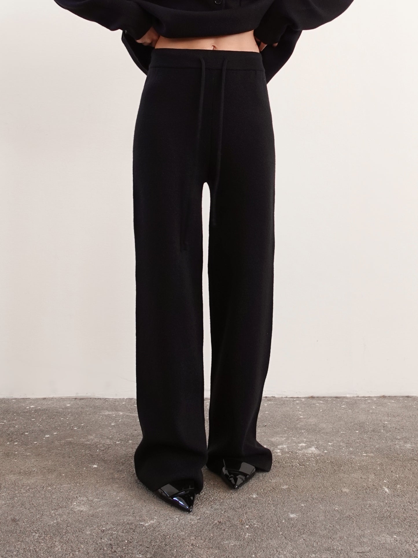 PANTALONI WIDE LEG IN MAGLIA - NERO 7133