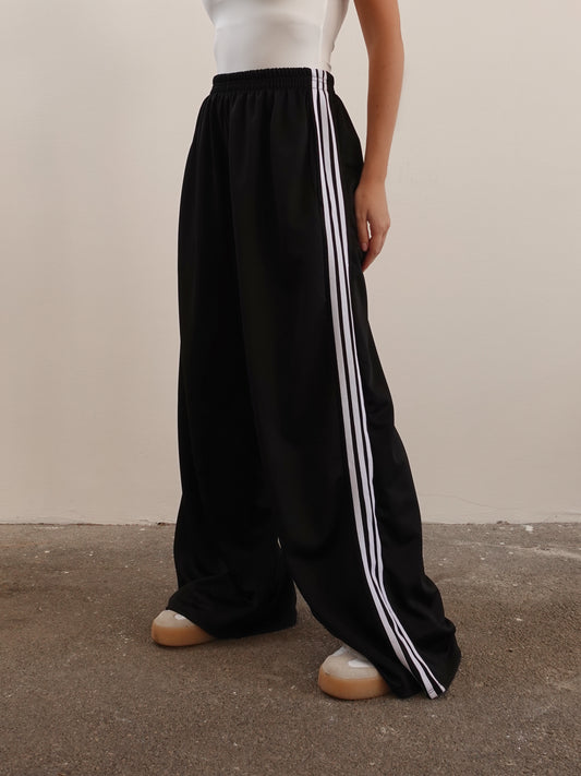 TRACK PANTS SATIN WIDE LEG - NERO 6865