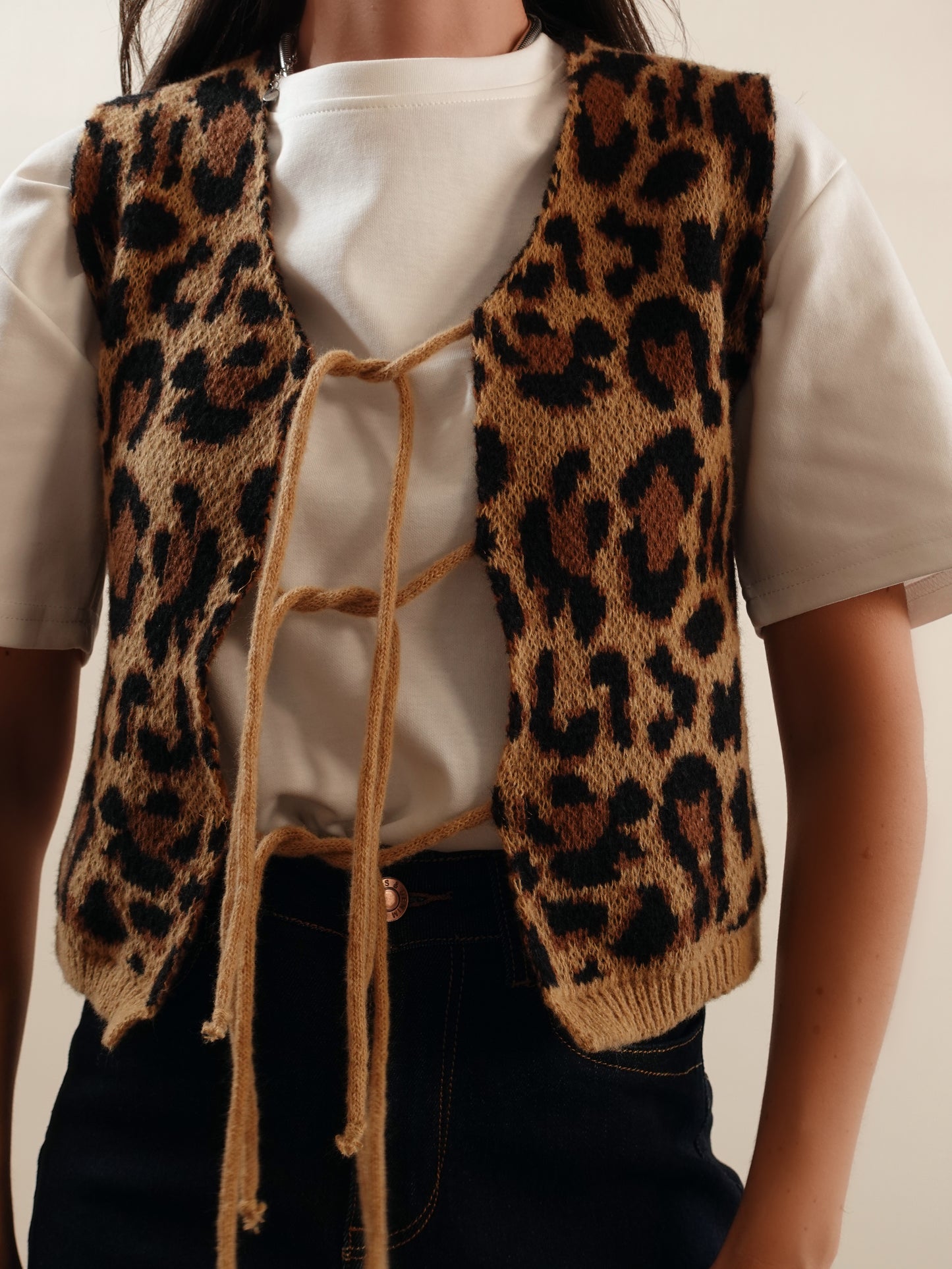 GILET SOFT ANIMALIER IN LANA - CAMEL 24563