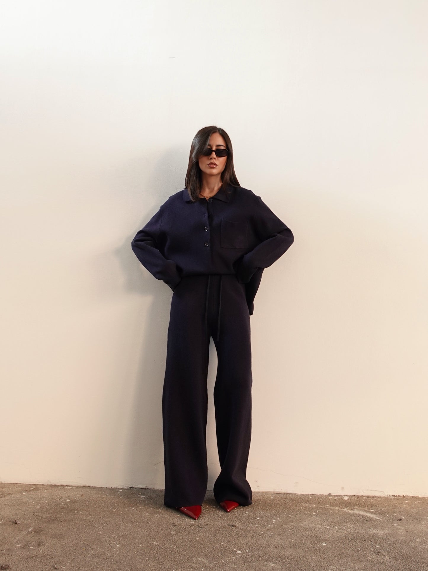 PANTALONI WIDE LEG IN MAGLIA - BLU 7133