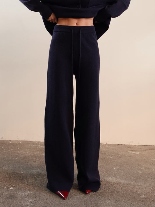 PANTALONI WIDE LEG IN MAGLIA - BLU 7133