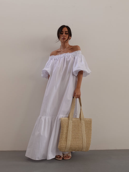 LONG DRESS MARSEILLE IN COTONE - BIANCO 57323