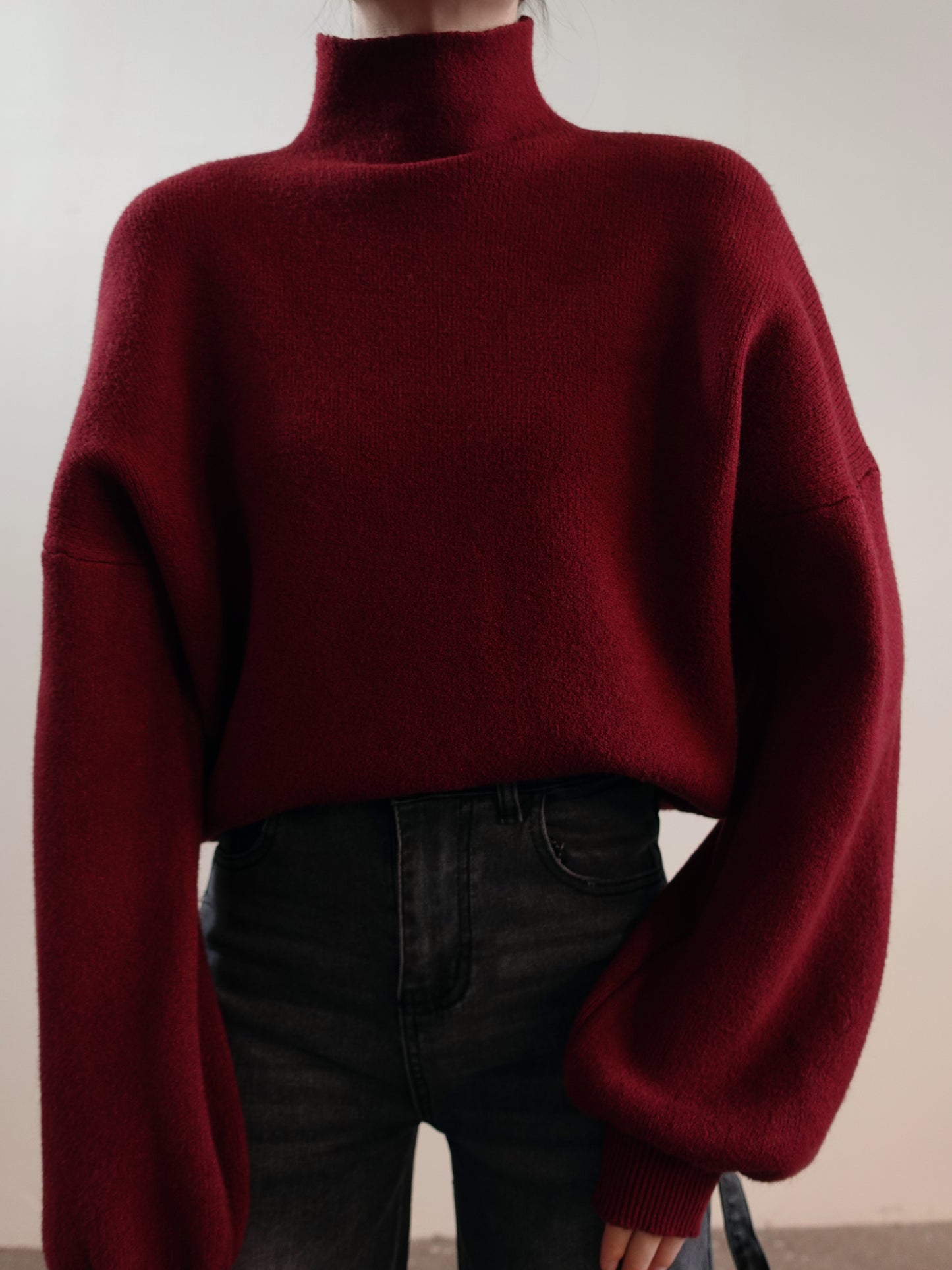 MAGLIONCINO MEZZO COLLO CON MANICA A SBUFFO - BORDEAUX 5179