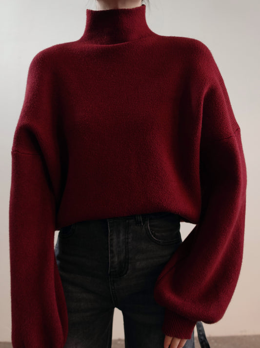 MAGLIONCINO MEZZO COLLO CON MANICA A SBUFFO - BORDEAUX 5179