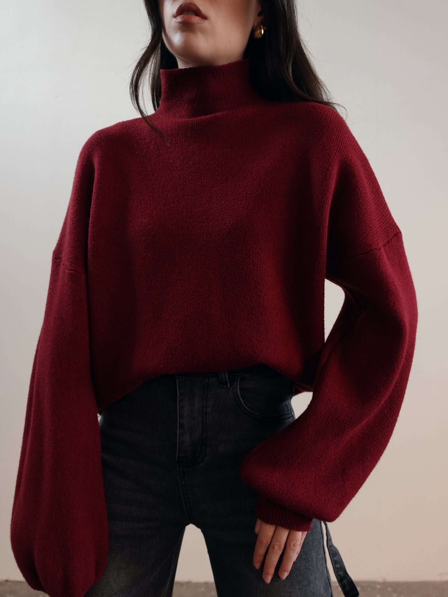 MAGLIONCINO MEZZO COLLO CON MANICA A SBUFFO - BORDEAUX 5179