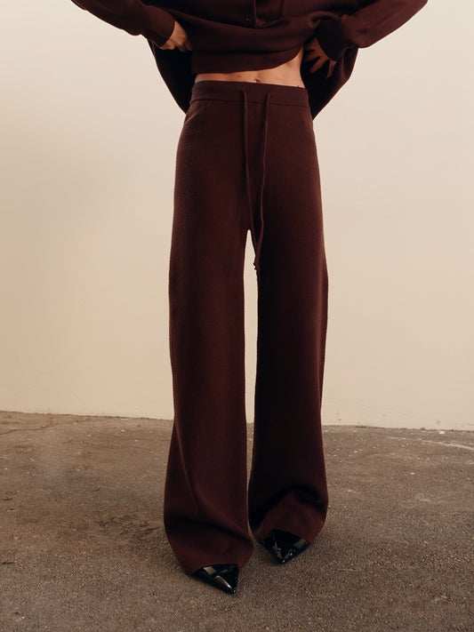 PANTALONI WIDE LEG IN MAGLIA - MARRONE 7133