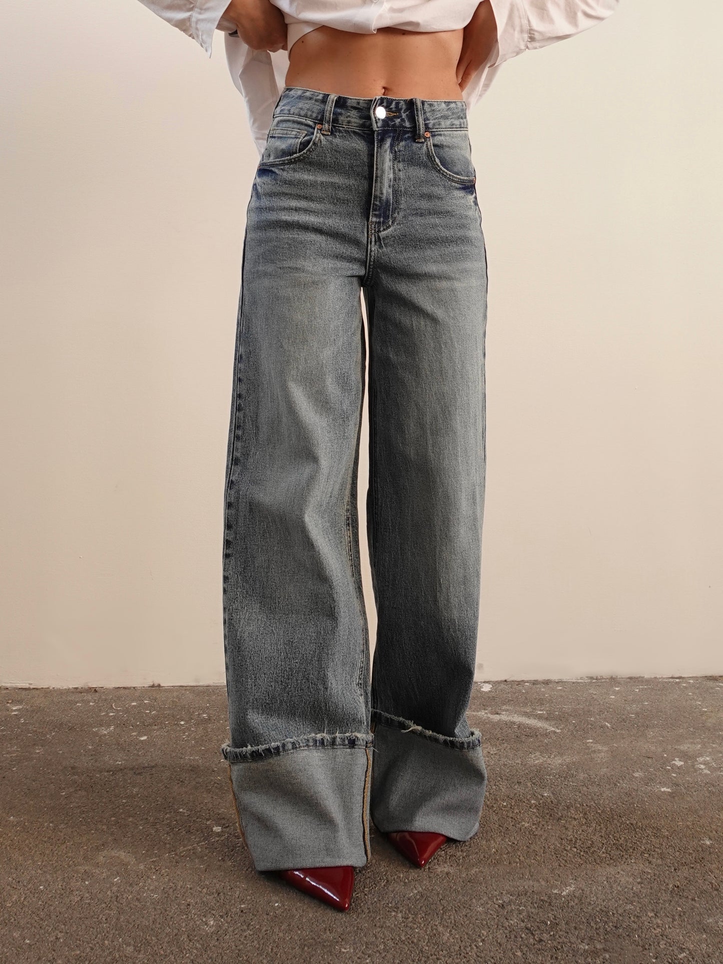 JEANS WIDE LEG CON PIEGONE - LAVAGGIO CHIARO 3920