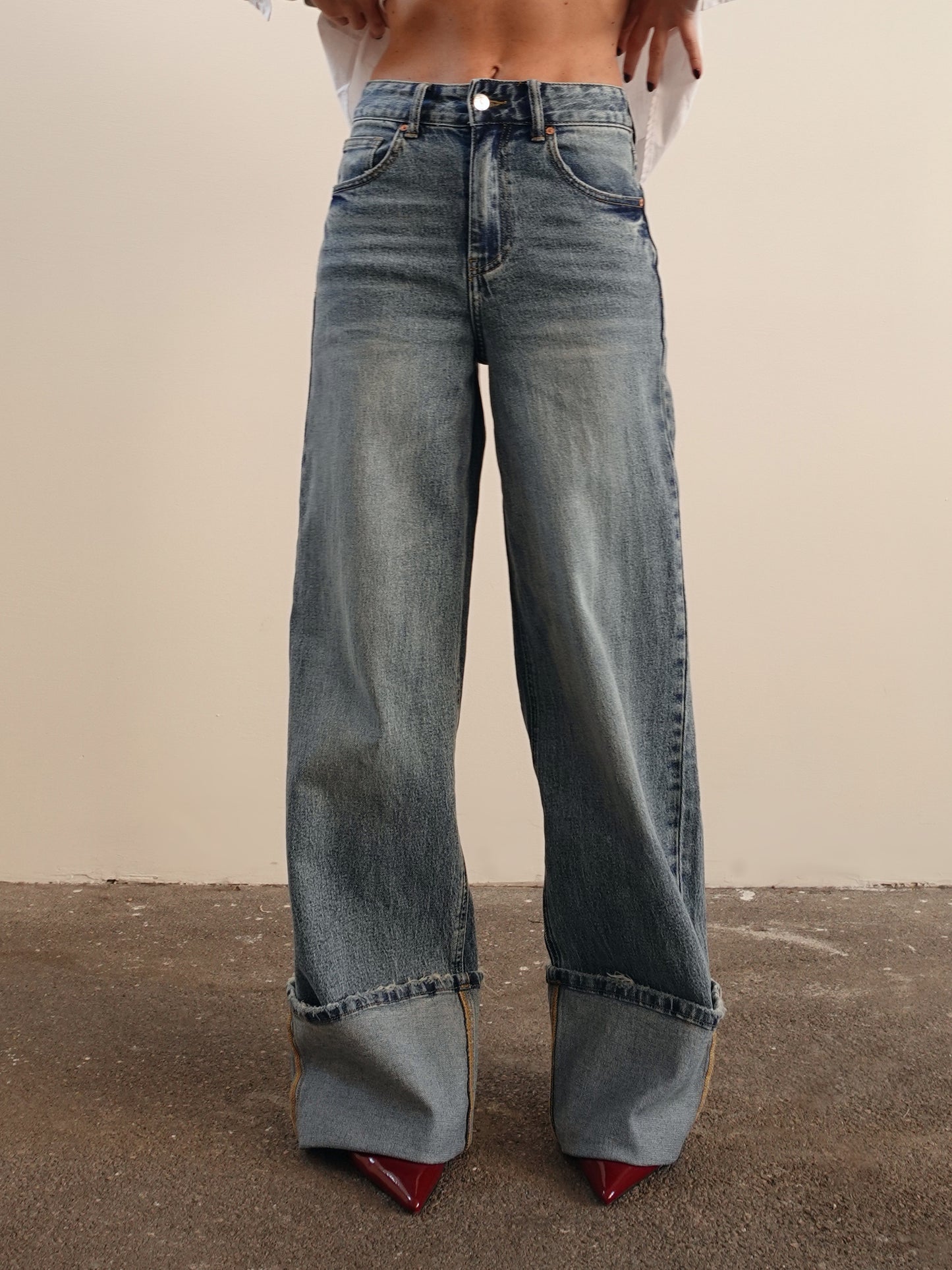 JEANS WIDE LEG CON PIEGONE - LAVAGGIO CHIARO 3920