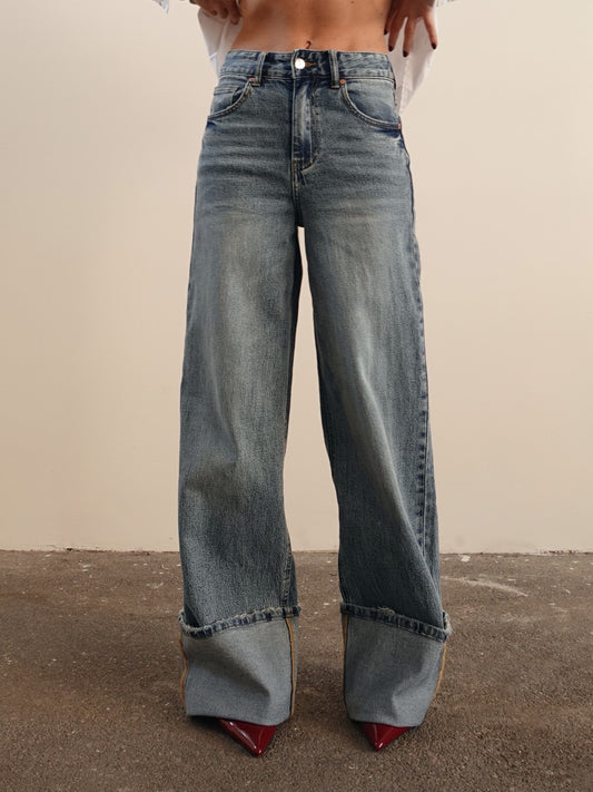 JEANS WIDE LEG CON PIEGONE - LAVAGGIO CHIARO 3920