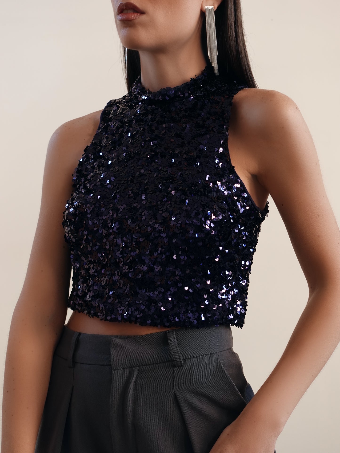 TOP IN PAILLETTES - BLU 6528