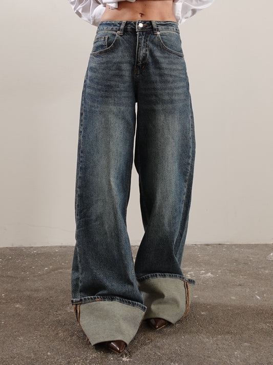 JEANS CON SFUMATURE WIDE LEG CON PIEGONE - DENIM MEDIO 5028