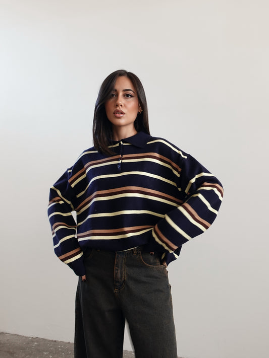 POLO IN MAGLIA A RIGHE - BLU 7215