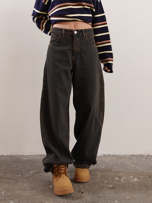 JEANS AMERICA BALLOON FIT SABBIATO - MARRONE GB065