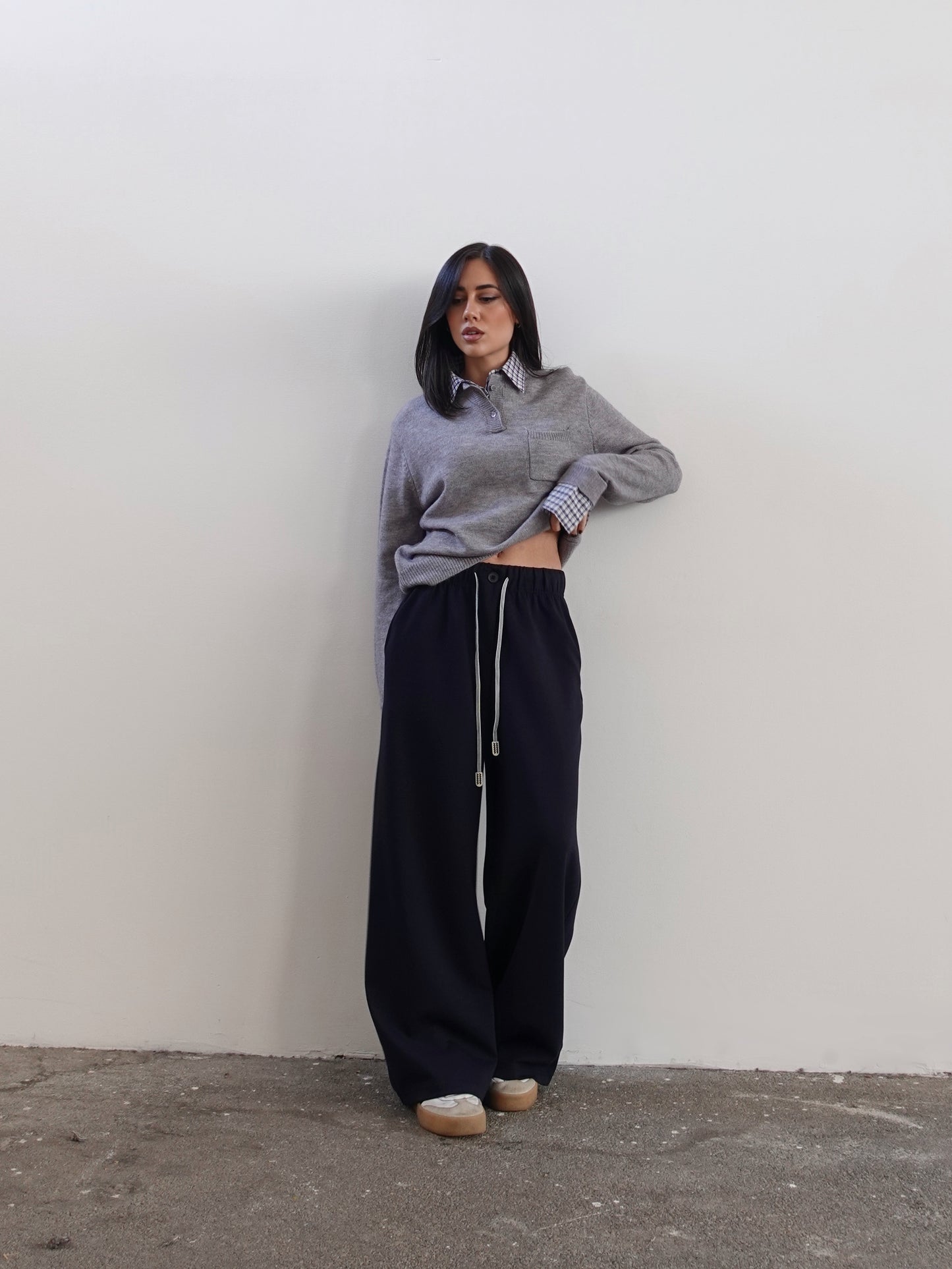 MAGLIONE CON COLLETTO E POLSI A QUADRI - GRIGIO 1241