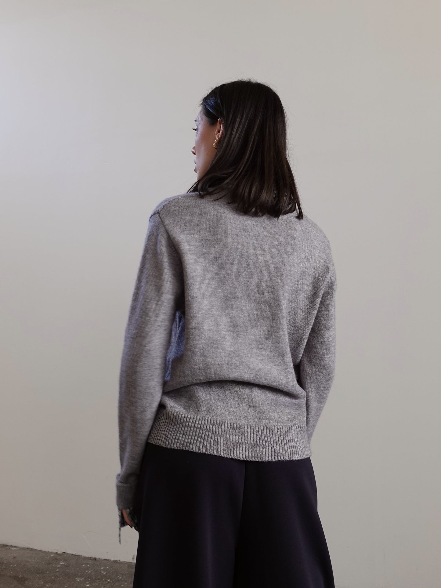 MAGLIONE CON COLLETTO E POLSI A QUADRI - GRIGIO 1241