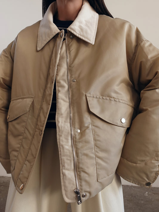 BOMBER CON COLLETTO A COSTINE - BEIGE 2519