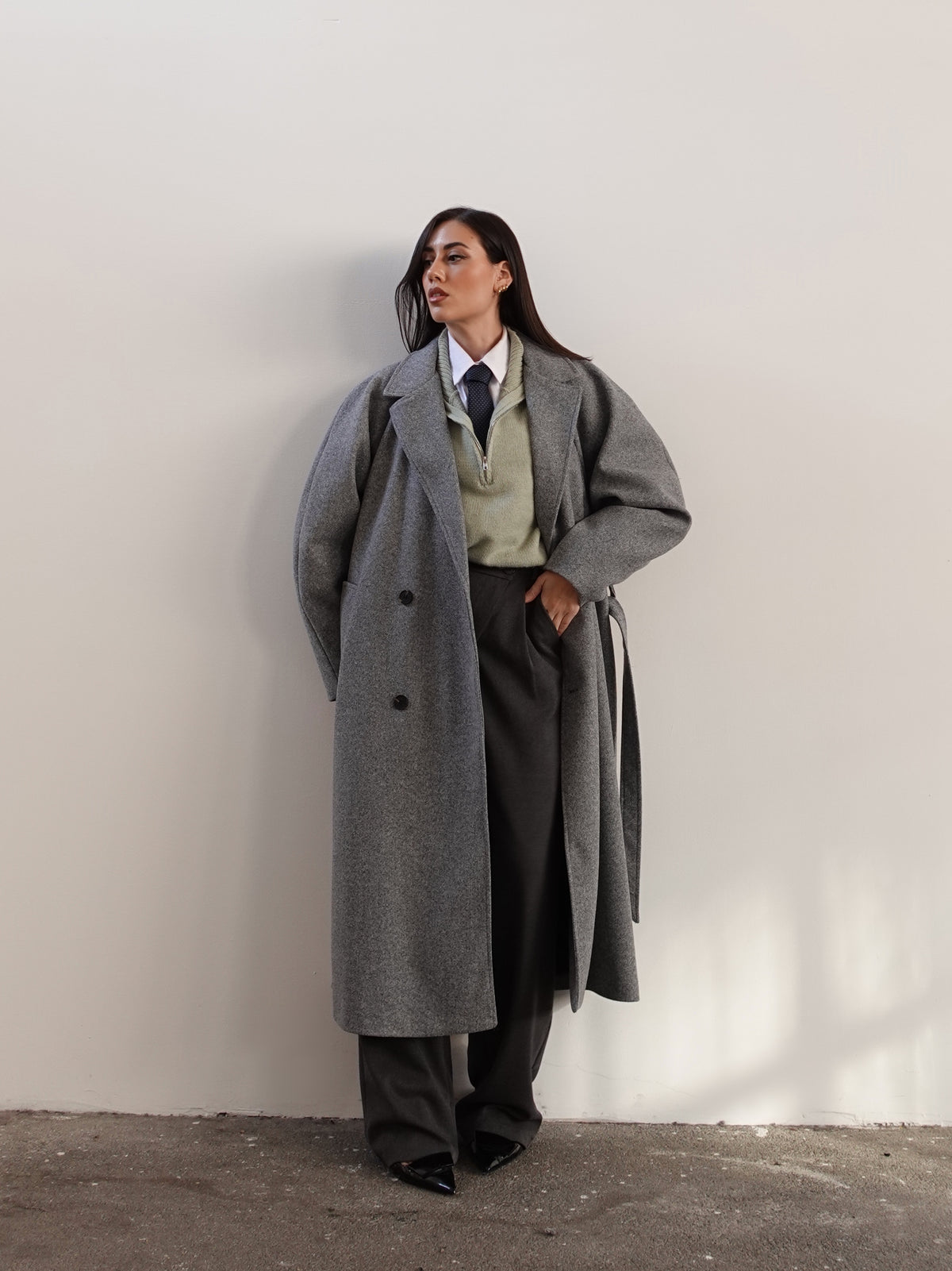 PANTALONI WIDE LEG CON CHIUSURA ASIMMETRICA - GRIGIO 9606