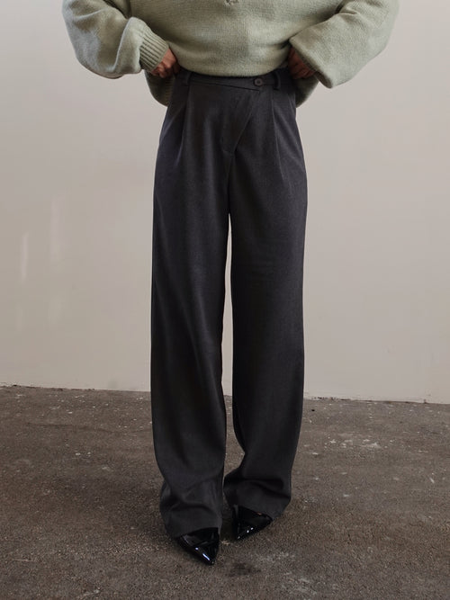 PANTALONI WIDE LEG CON CHIUSURA ASIMMETRICA - GRIGIO 9606