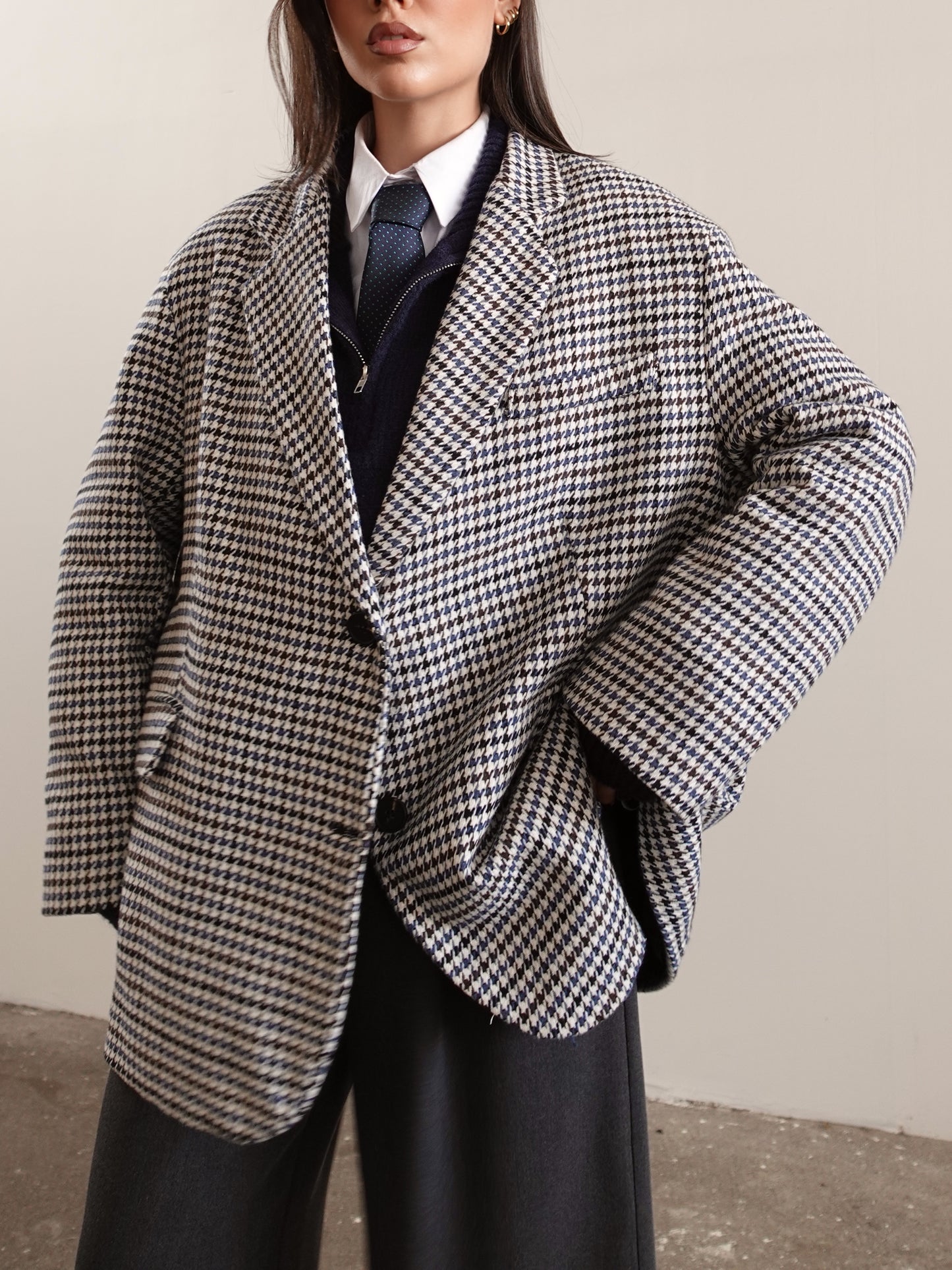 GIACCA/CAPPOTTO PIED DE POULE - BLU/MARRONE GC-02