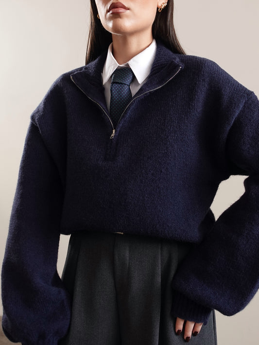 MAGLIONCINO MEZZO COLLO CON ZIP - BLU 87719