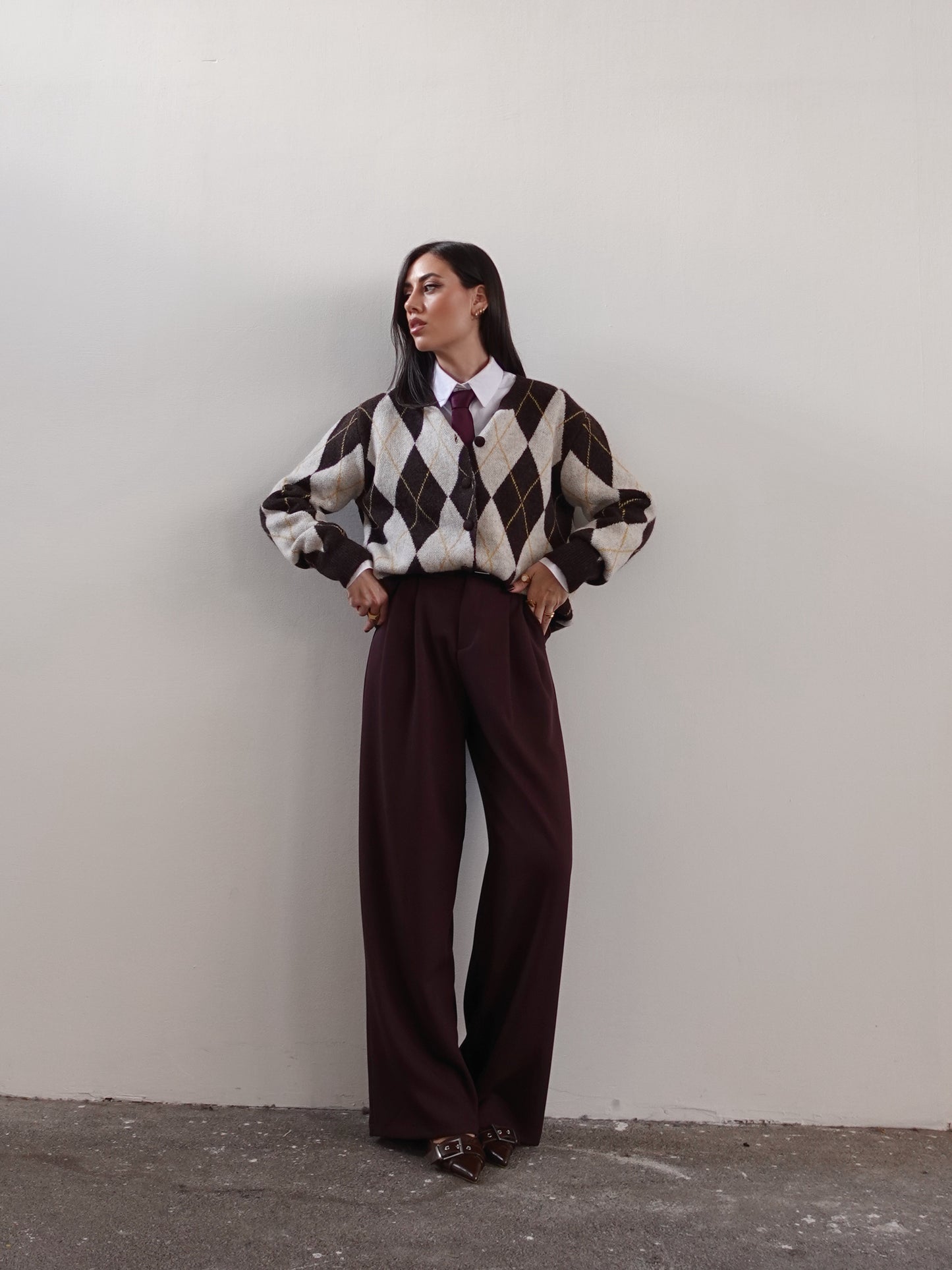 CARDIGAN IN LANA FANTASIA ROMBI - BEIGE/MARRONE 8280