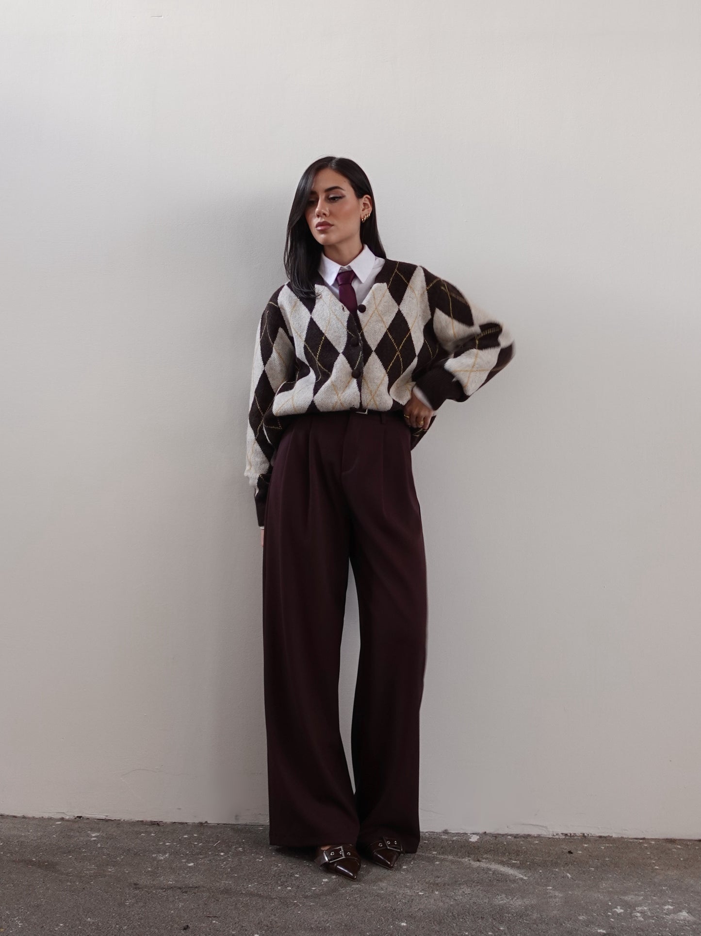 CARDIGAN IN LANA FANTASIA ROMBI - BEIGE/MARRONE 8280