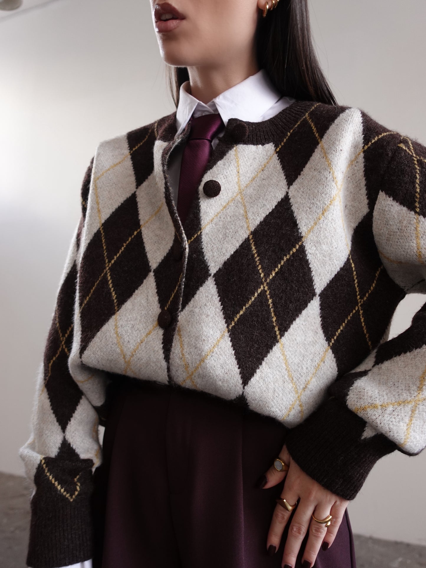 CARDIGAN IN LANA FANTASIA ROMBI - BEIGE/MARRONE 8280