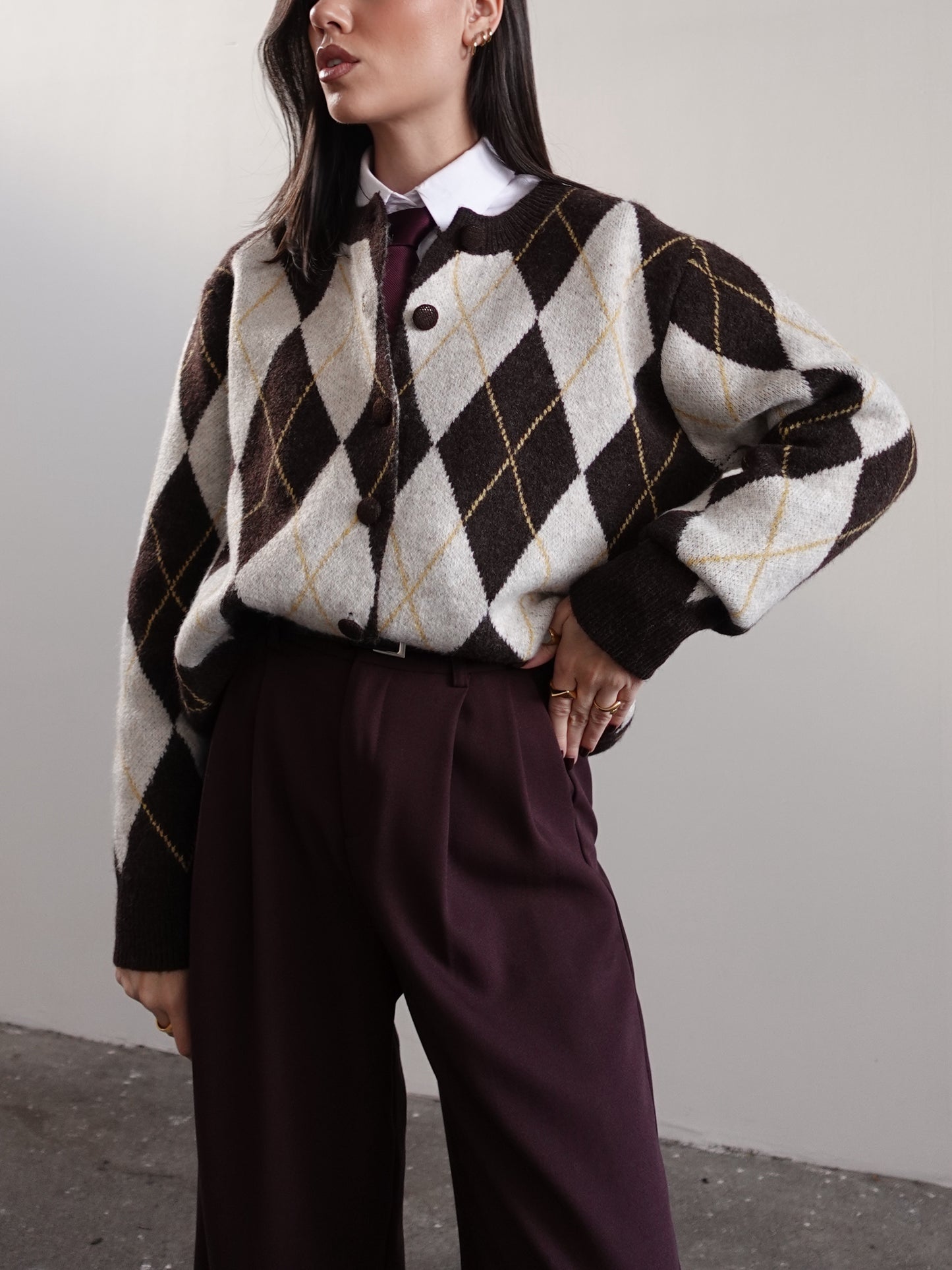 CARDIGAN IN LANA FANTASIA ROMBI - BEIGE/MARRONE 8280