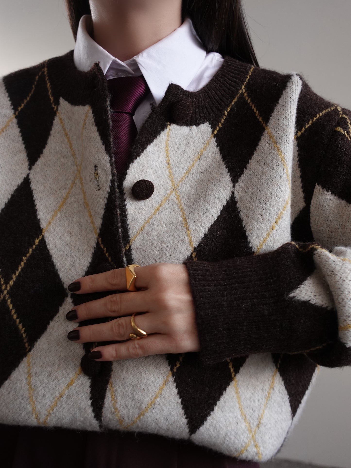 CARDIGAN IN LANA FANTASIA ROMBI - BEIGE/MARRONE 8280