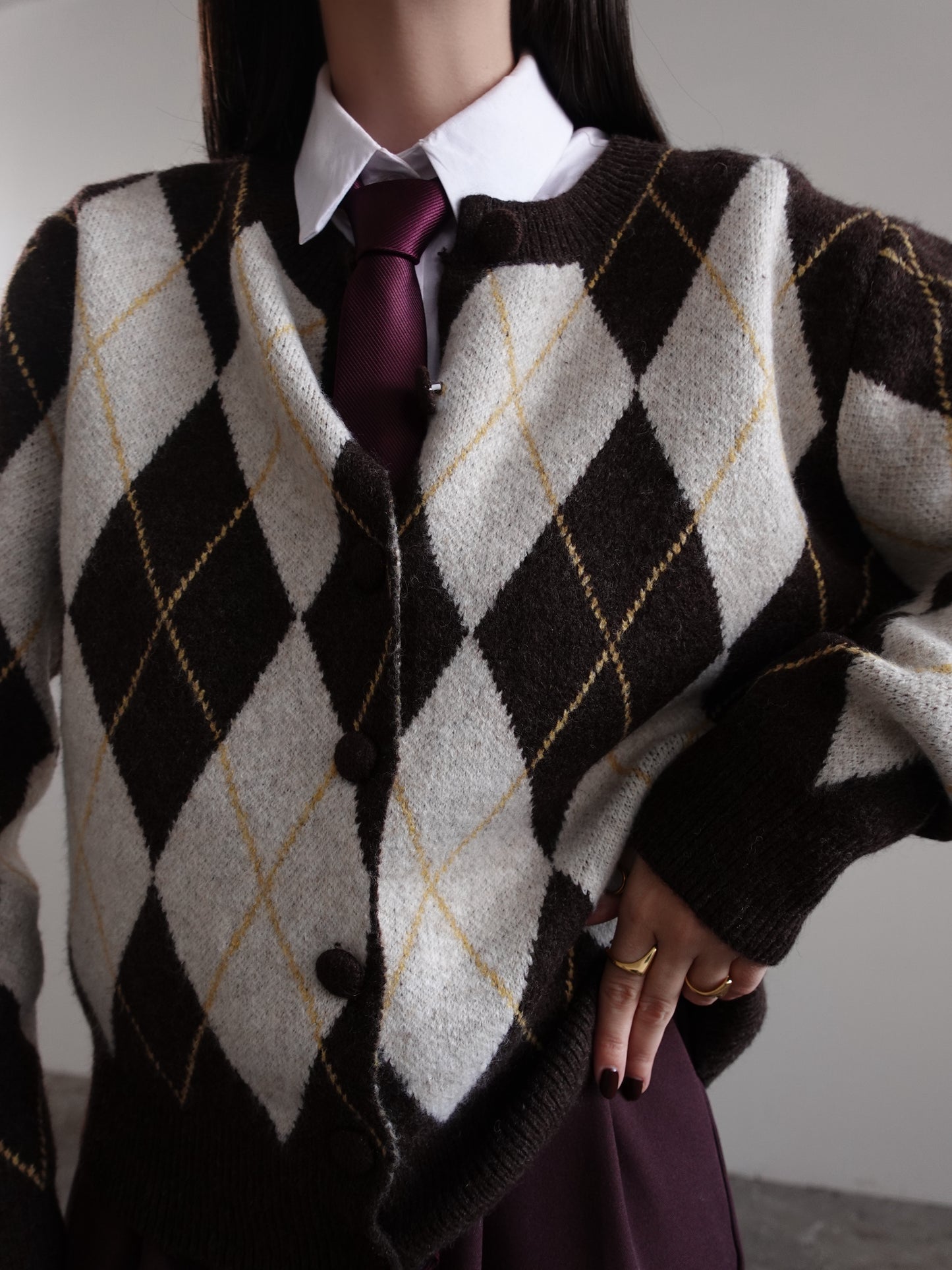 CARDIGAN IN LANA FANTASIA ROMBI - BEIGE/MARRONE 8280