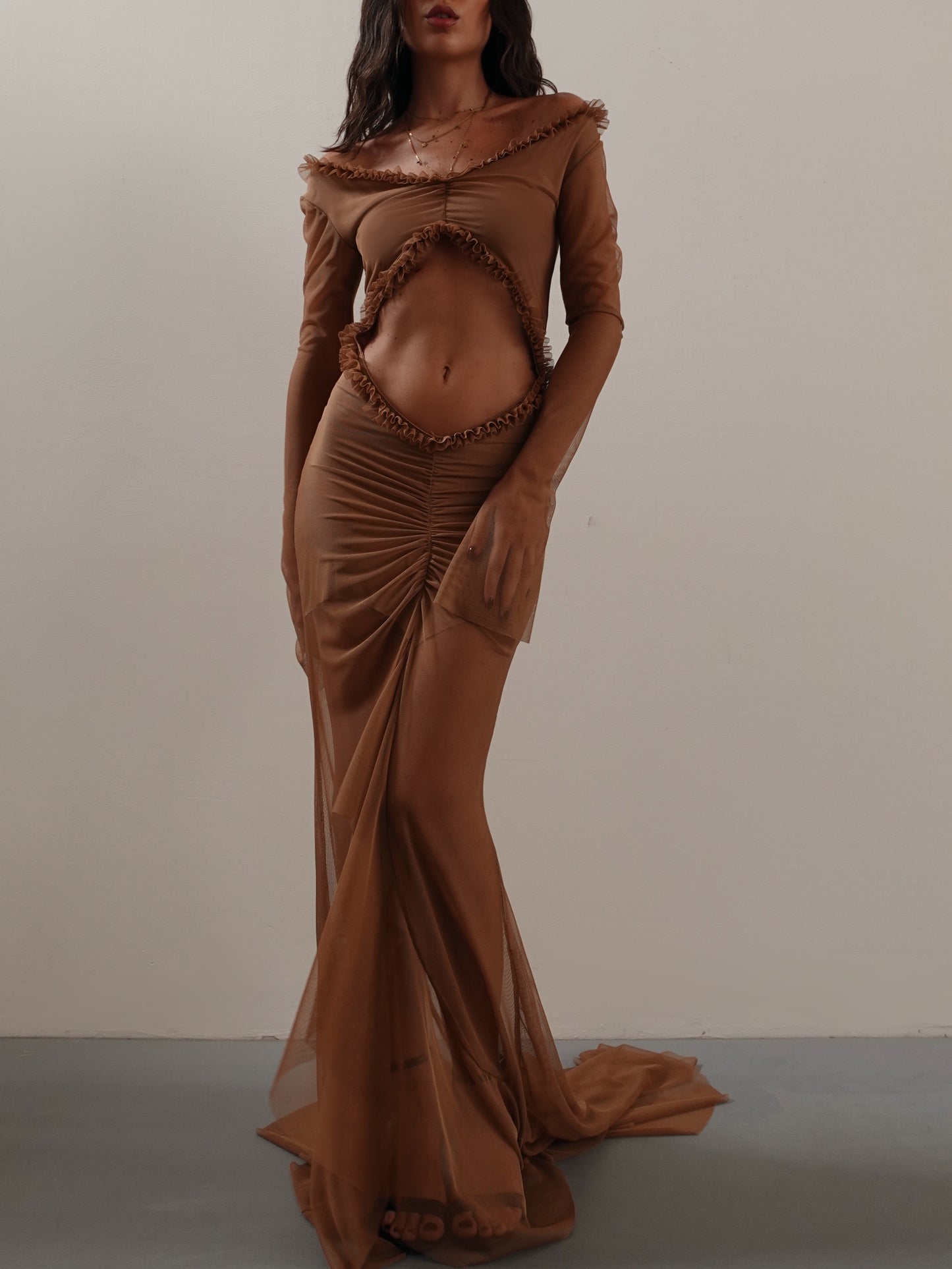 LONG DRESS KENDALL - MARRONE 1335