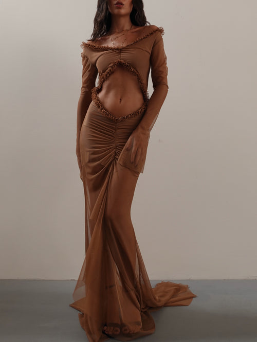 LONG DRESS KENDALL - MARRONE 1335