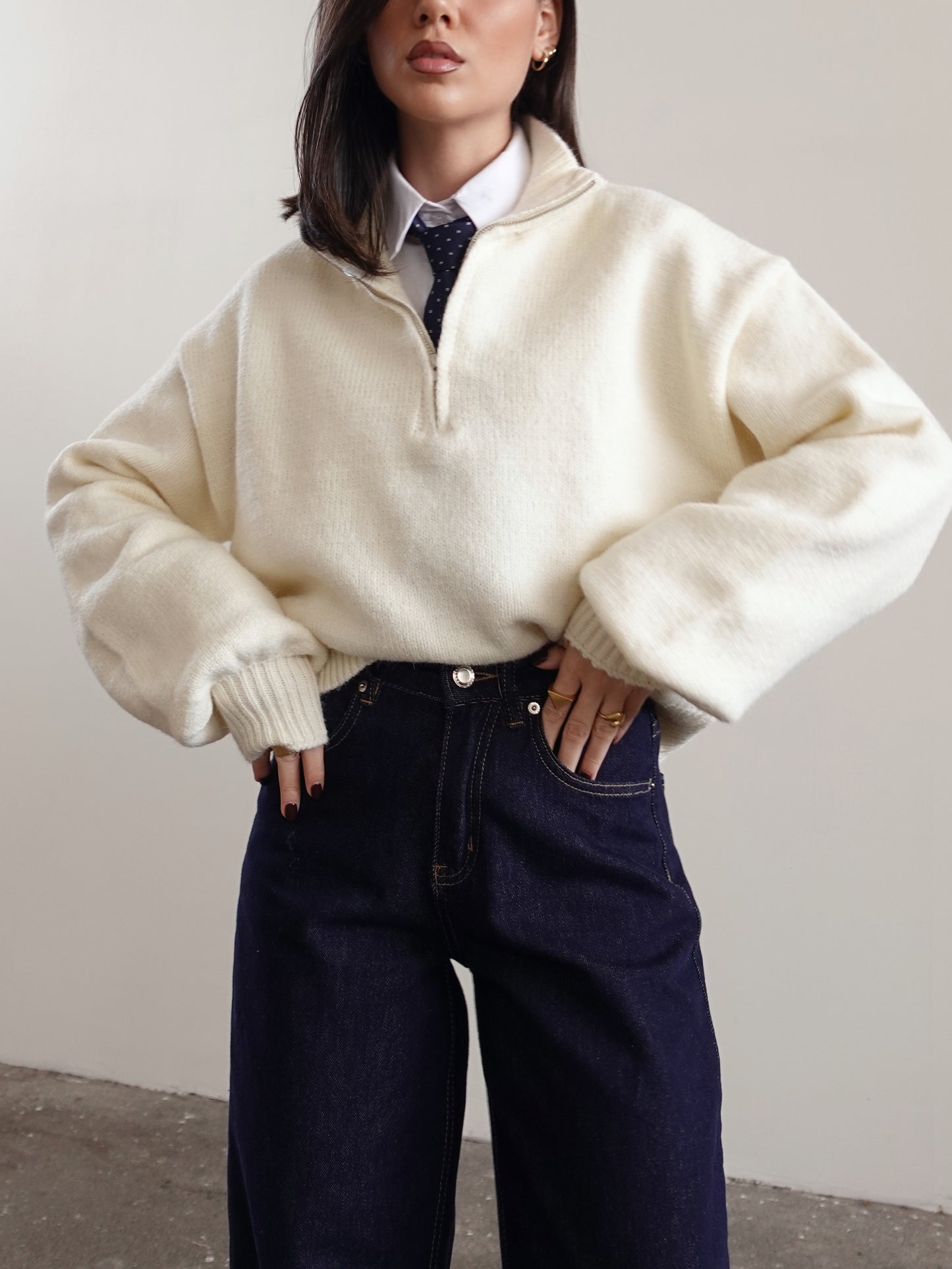 MAGLIONCINO MEZZO COLLO CON ZIP - PANNA 87719