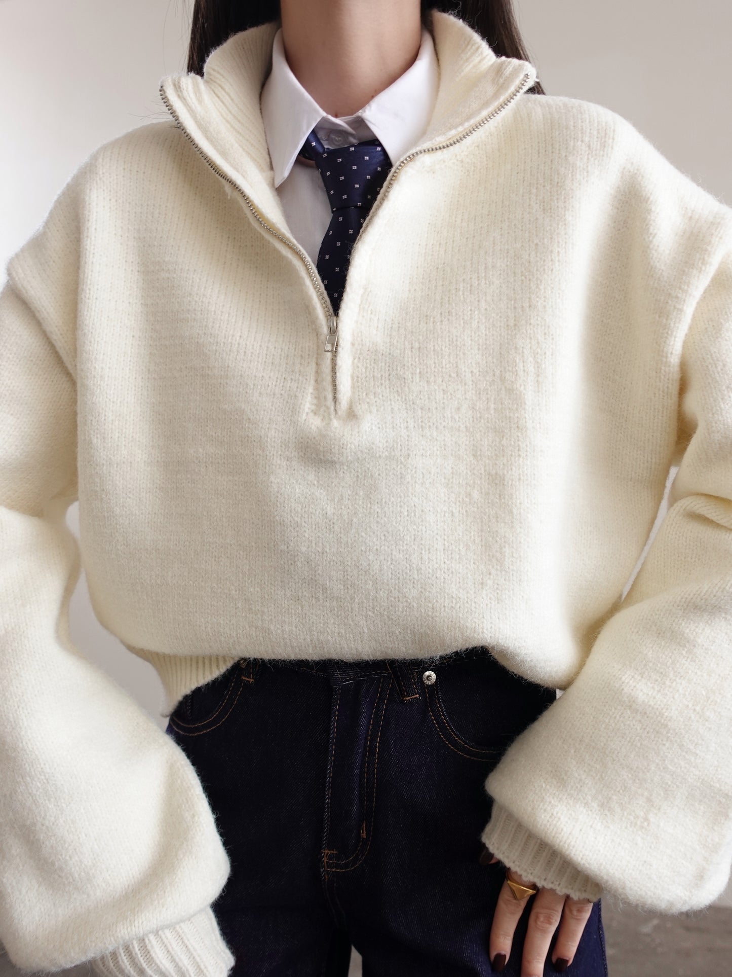 MAGLIONCINO MEZZO COLLO CON ZIP - PANNA 87719