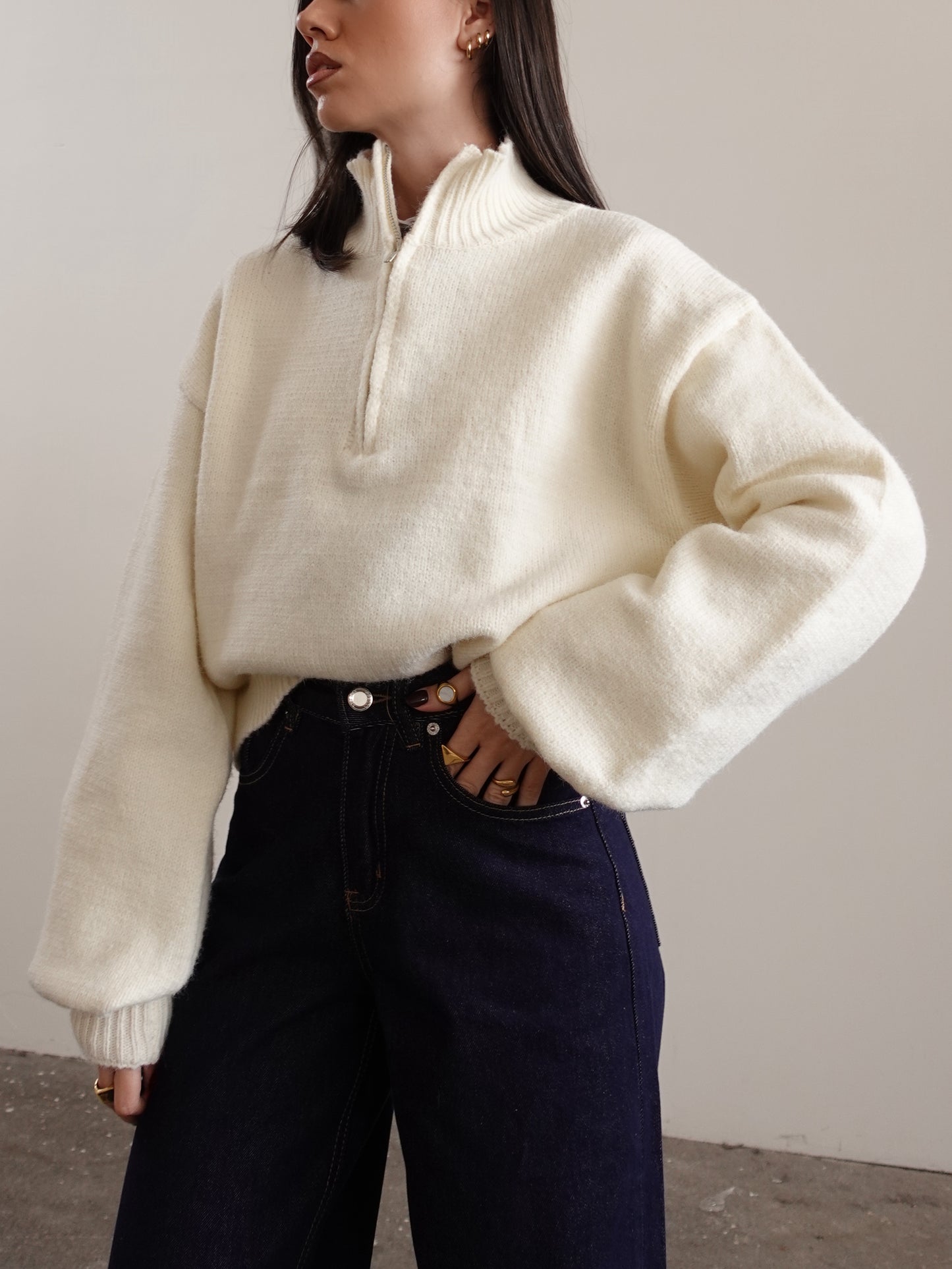 MAGLIONCINO MEZZO COLLO CON ZIP - PANNA 87719