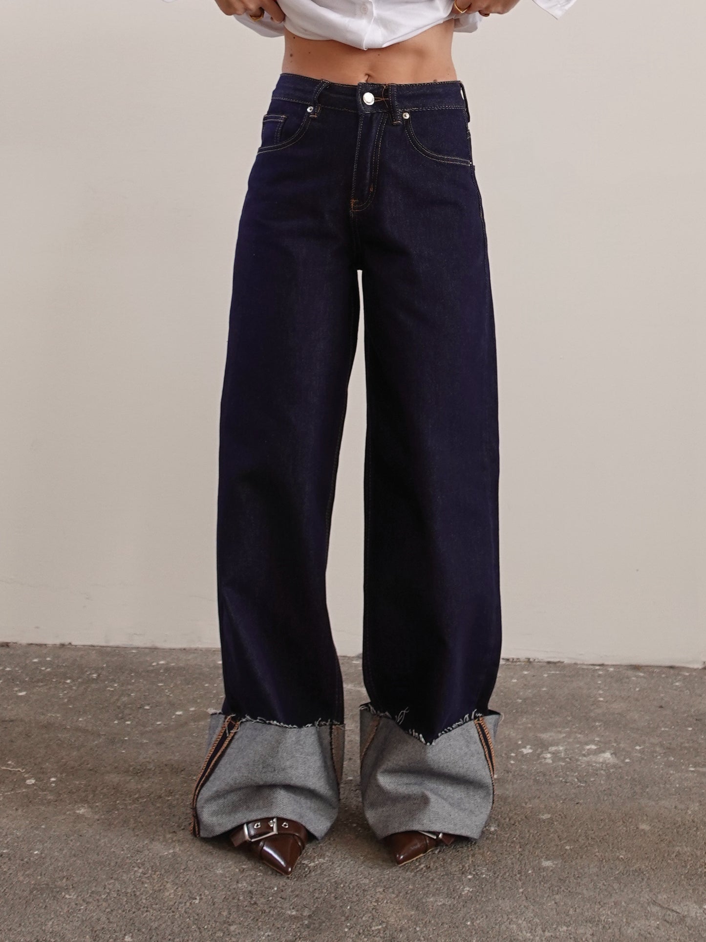 JEANS LAVAGGIO SCURO CON PIEGONE - 3476