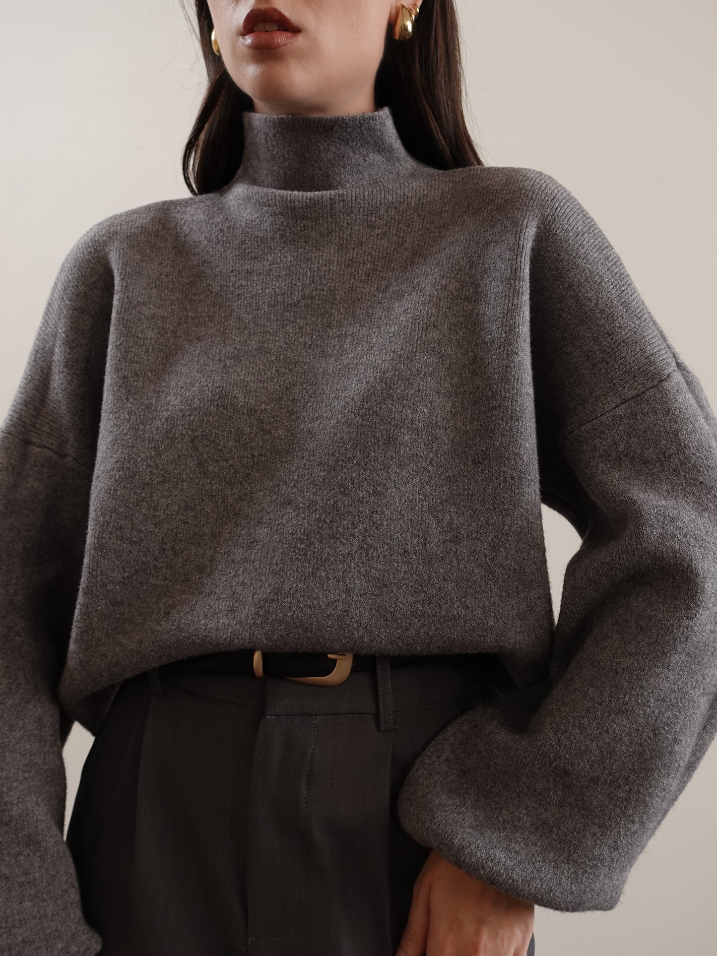 MAGLIONCINO MEZZO COLLO CON MANICA A SBUFFO - GRIGIO 5179