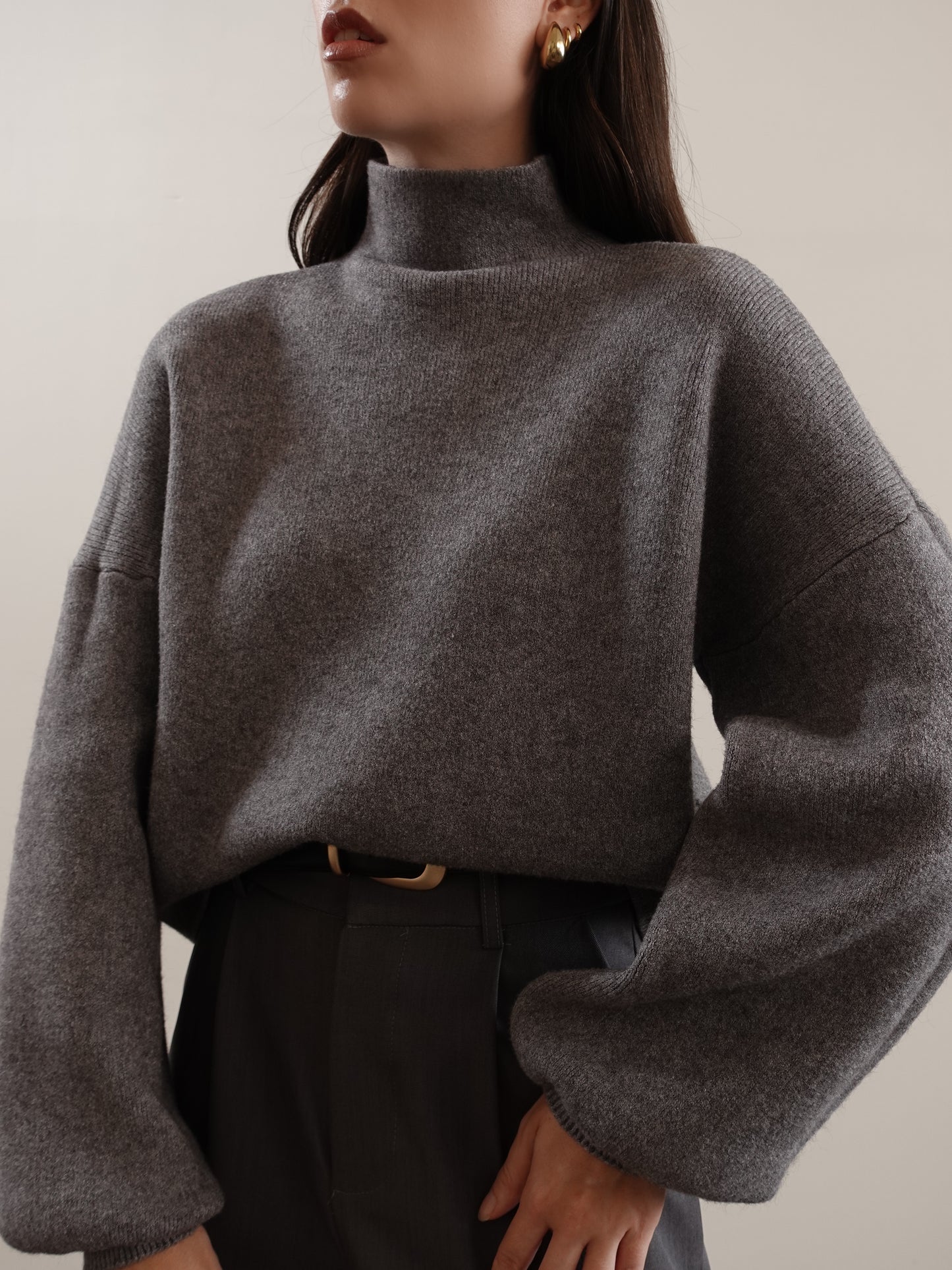 MAGLIONCINO MEZZO COLLO CON MANICA A SBUFFO - GRIGIO 5179