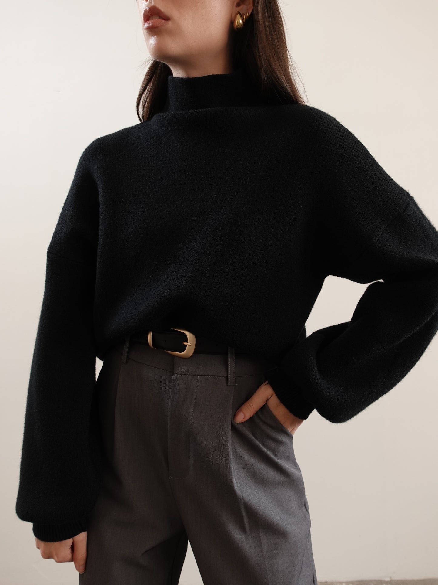 MAGLIONCINO MEZZO COLLO CON MANICA A SBUFFO - NERO 5179