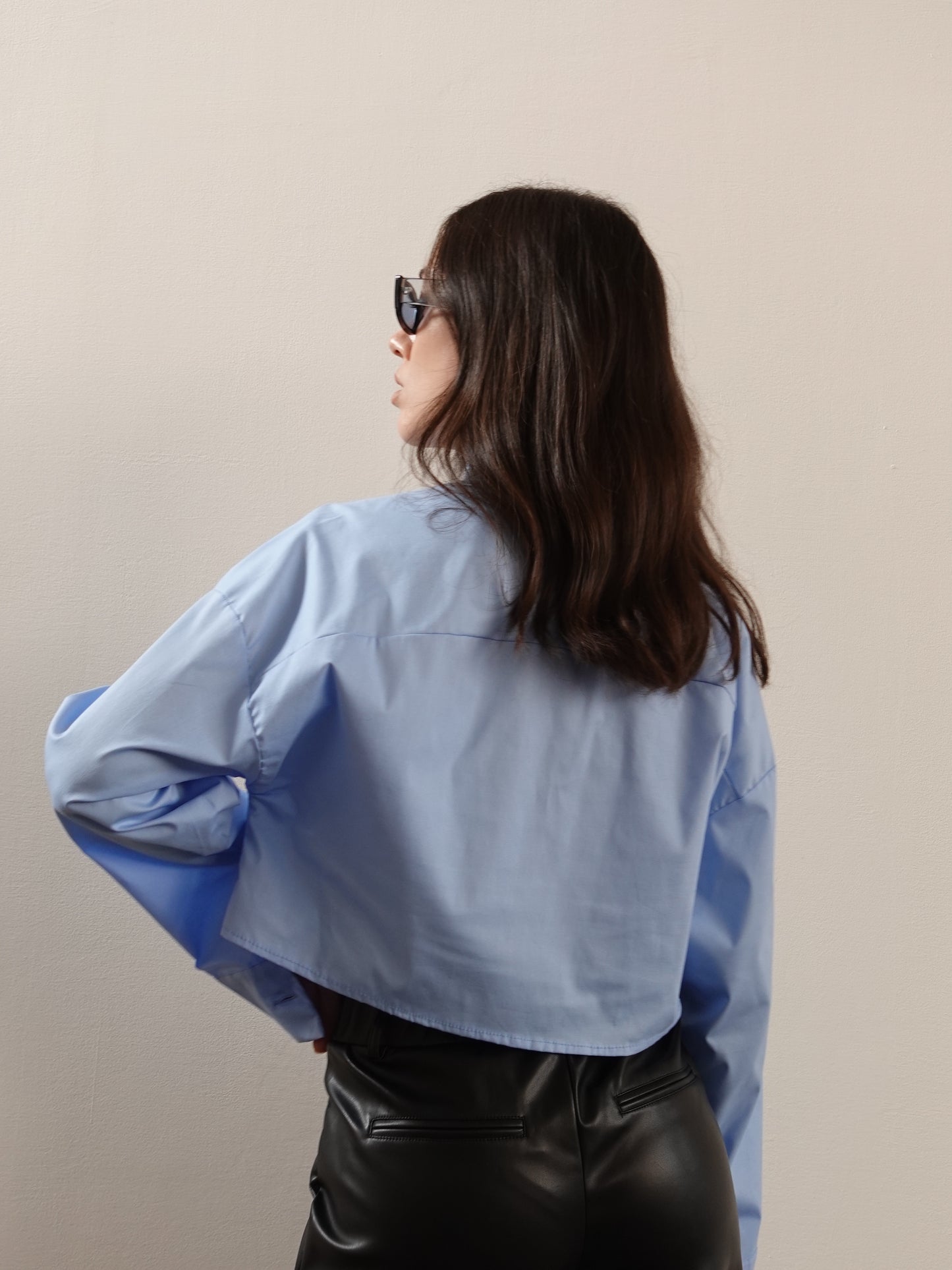 CAMICIA CROP CON CRAVATTINO - AZZURRO 18014