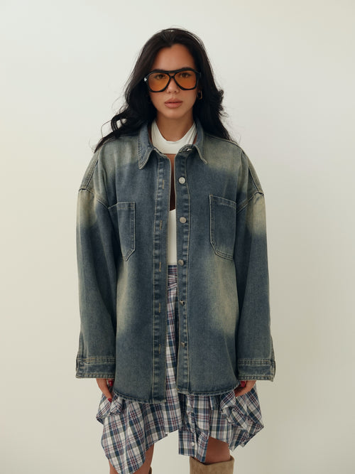 GIACCA IN DENIM SABBIATO - BLUE JEANS 76355