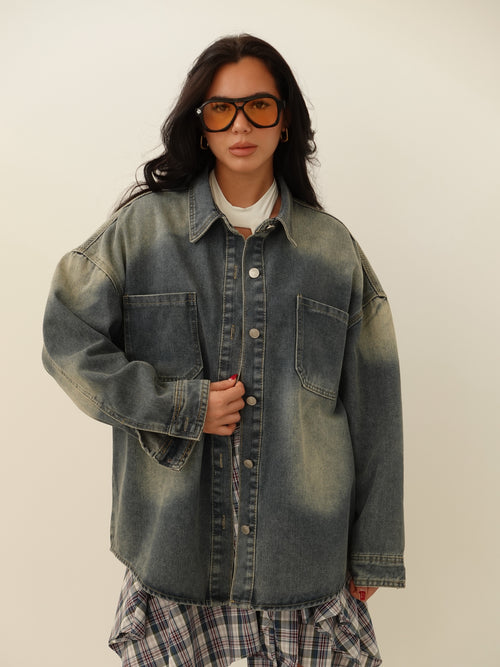 GIACCA IN DENIM SABBIATO - BLUE JEANS 76355