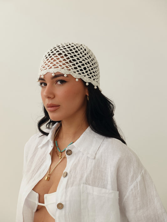 CUFFIETTA CROCHET CON PERLINE - BIANCO