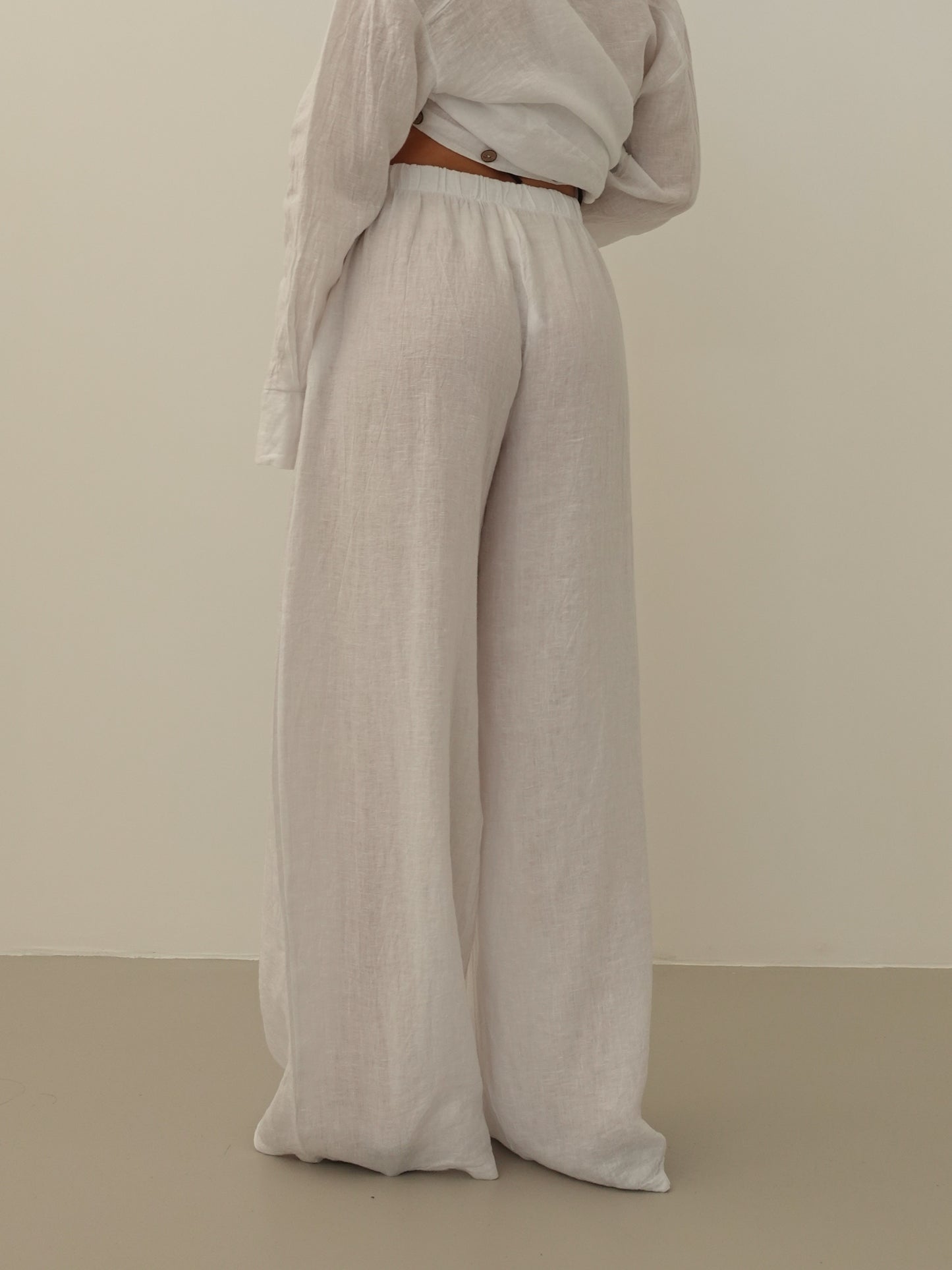 PANTALONI WIDE LEG 100% LINO - BIANCO 8767-2